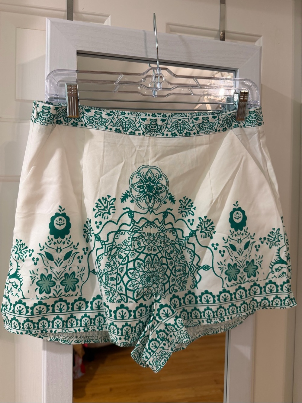 Women's White Shorts with Green Floral Print